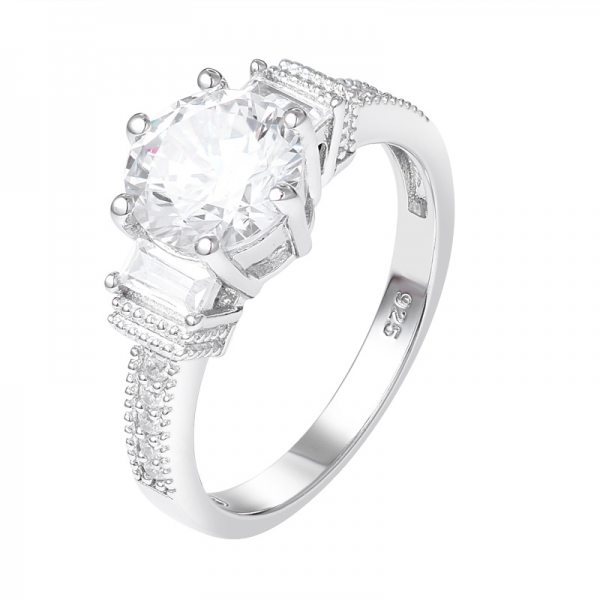  1.5ct Круглое бриллиантовое обручальное кольцо с кубическим цирконием и родием поверх стерлингового серебра 