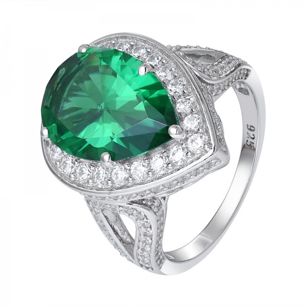 обручальное кольцо из стерлингового серебра с изумрудно-зеленым родием огранки груша 