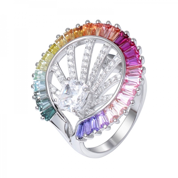коническая огранка имитация радужного сапфирового родия поверх стерлингового серебра радужное обручальное кольцо 