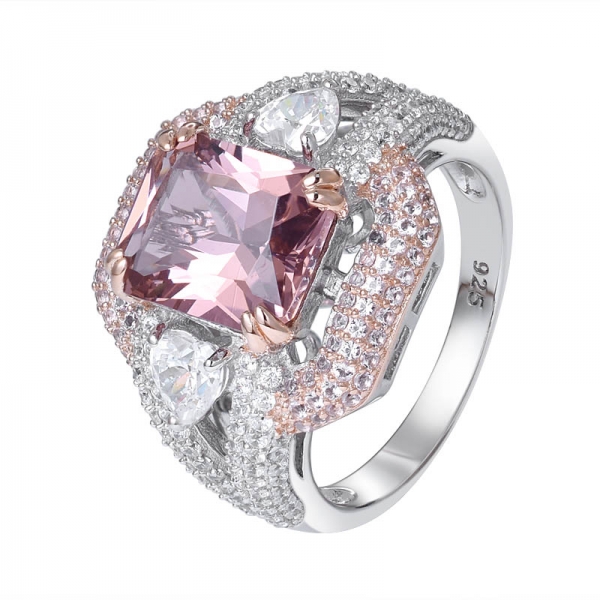 создан розовый морганит огранка принцесса 2-х тонный обручальное кольцо из стерлингового серебра 