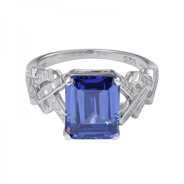 синий Танзанит создал родий огранки изумруд поверх 925 кольцо из стерлингового серебра 
