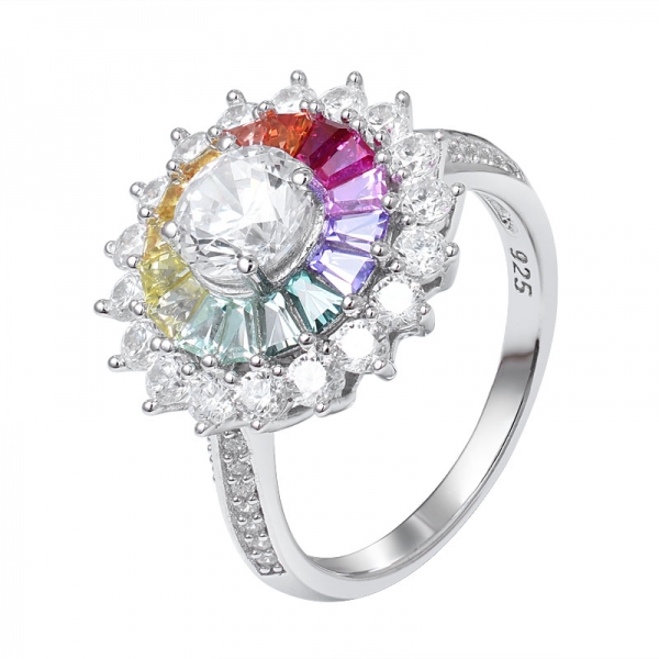 красочный конический сапфир, имитирующий родий, поверх 925 радуга из стерлингового серебра кольцо 