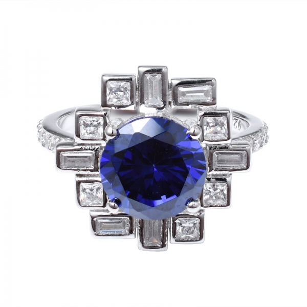 синий Танзанит создан родий круглой огранки поверх 925 кольцо из стерлингового серебра 