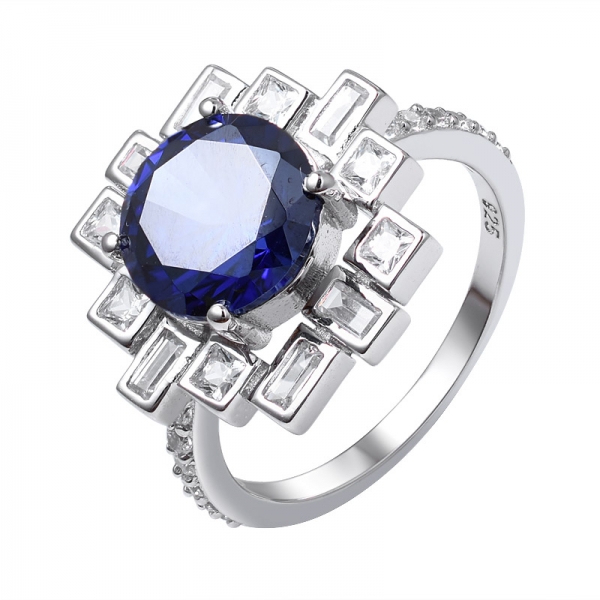 синий Танзанит создан родий круглой огранки поверх 925 кольцо из стерлингового серебра 