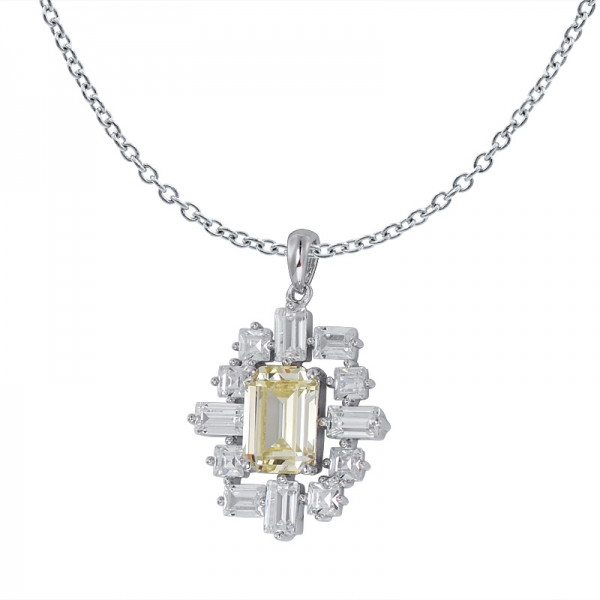 Создан желтый бриллиант изумруд огранки родий поверх стерлингового серебра кулон для женщин 