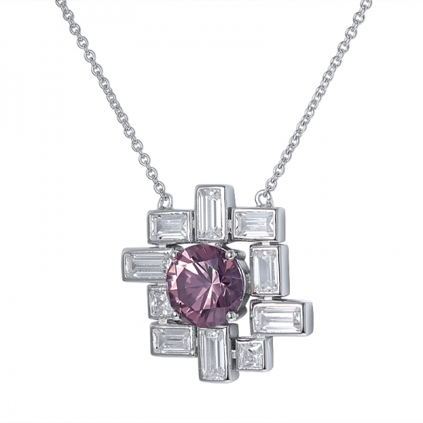 Ожерелье из стерлингового серебра, имитирующее розовый морганит, имитирующий родий круглой огранки 
