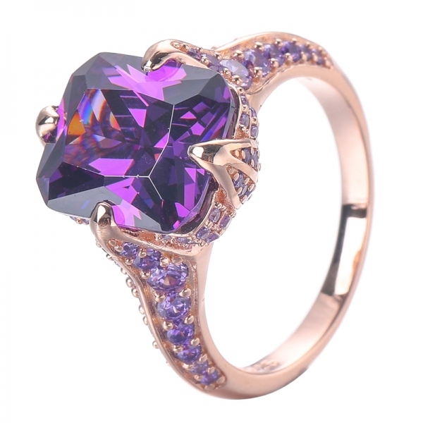 Изумрудный вырезать фиолетовое взаимодействие аметистого кольца CZ Алмазное обручальное кольцо 
