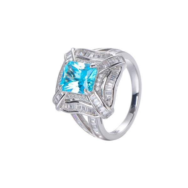 Aqua Blue Topaz CZ Zircon Gemstone стерлинговое серебряное обручальное кольцо 