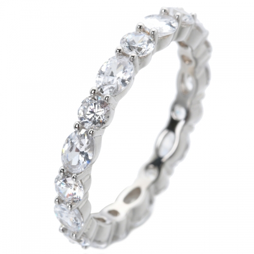  Овальный & раунд Белый кубический родий через стерлинговую серебряную ювелирное кольцо