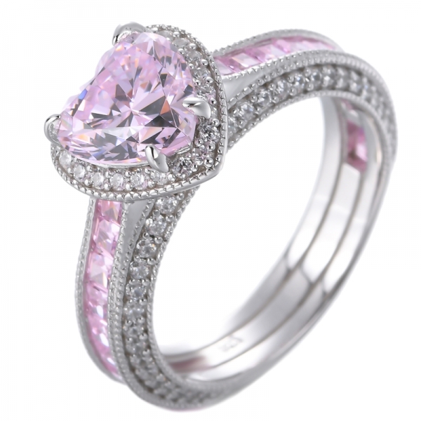 Кольцо из серебра с кубическим цирконием и бриллиантом розового цвета в форме сердца с родием из стерлингового серебра 