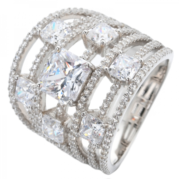 ETON Jewelry White Full cz princess Stone Ring Обручальное кольцо из стерлингового серебра 925 пробы 