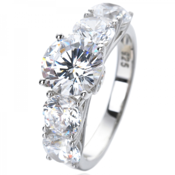 Стерлинговое серебро, круглое кольцо с 5 камнями, круглое кольцо с фианитом 