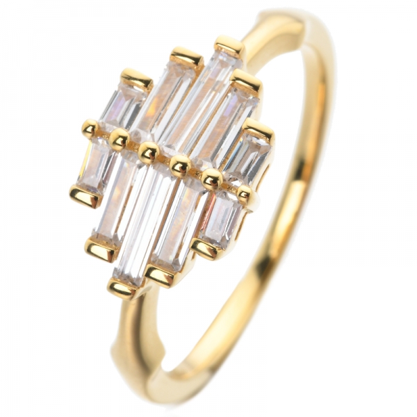 Кольцо Baguette Cz Stones с покрытием из 14-каратного золота, восковое кольцо из стерлингового серебра 925 пробы 
