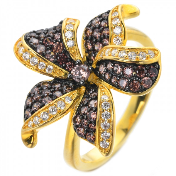 Золотой цвет женщин мода ювелирные изделия кофе коричневый cz цветок кольцо 