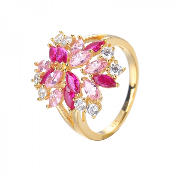 Помолвочное кольцо из стерлингового серебра с позолоченным рубином из 18-каратного золота 