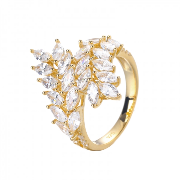 Белый кубический цирконий огранки маркиза, обручальное кольцо из стерлингового серебра с покрытием из желтого золота 18 карат и оливкового листа 