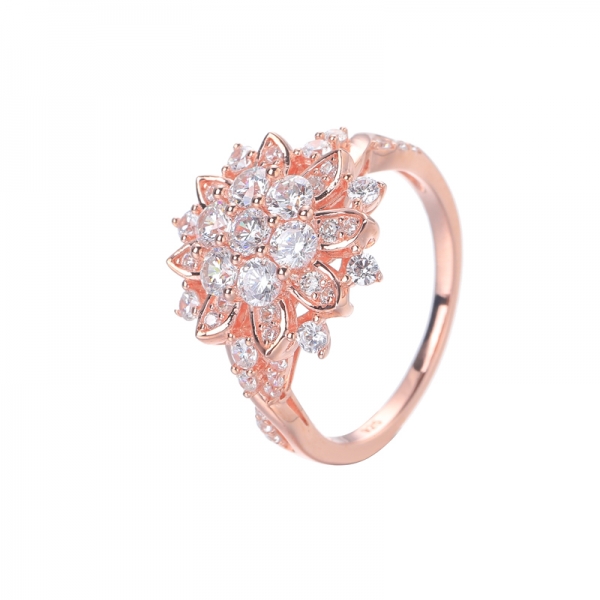 Женское обручальное кольцо с розовым золотом и искусственным бриллиантом CZ с розовым цветком 