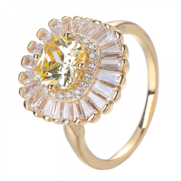 Обручальное кольцо из стерлингового серебра с имитацией кубического циркония из желтого золота 18 карат с кушонной огранкой 