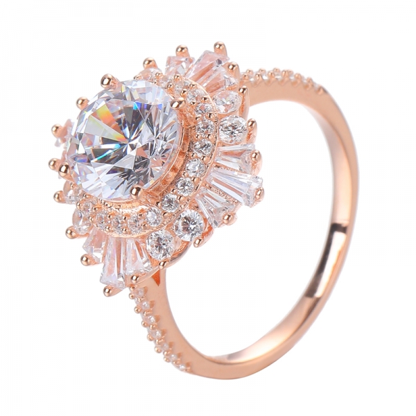 Обручальное кольцо с цирконием и цирконием с круглым бриллиантом в тон розового золота поверх стерлингового серебра 2 карата 