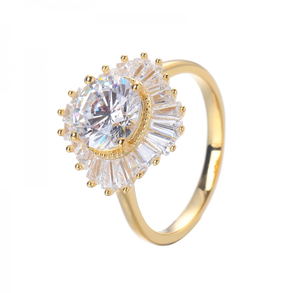 Обручальное кольцо с солитером Halo из стерлингового серебра 925 пробы 2.0ct круглой огранки, позолоченное желтым золотом 