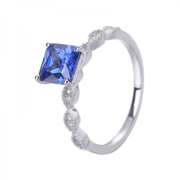 Обручальное кольцо с синим танзанитом из стерлингового серебра 925 пробы с квадратной огранкой 