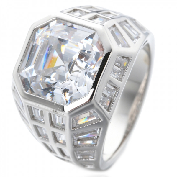 помолвочное кольцо из стерлингового серебра с родиевым покрытием и кубическим цирконием огранки Ашер 