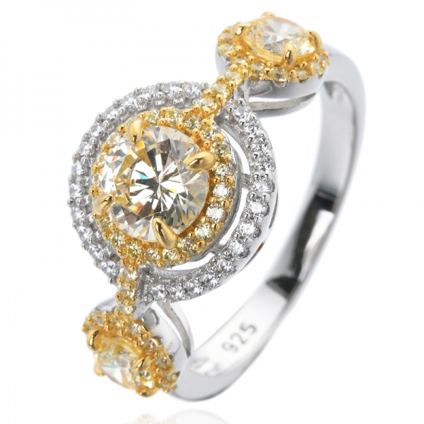 Помолвочное кольцо с желтым драгоценным камнем из стерлингового серебра 925 пробы с тремя камнями 