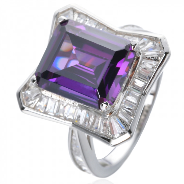 Женское обручальное кольцо из стерлингового серебра 925 пробы с фиолетовым аметистом изумрудной огранки 