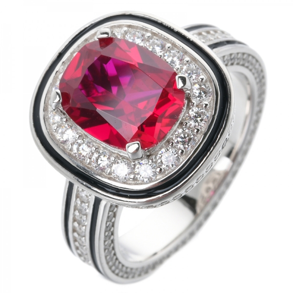 кольцо в стиле модерн с эмалью и созданным рубином кольцо из стерлингового серебра огранки 