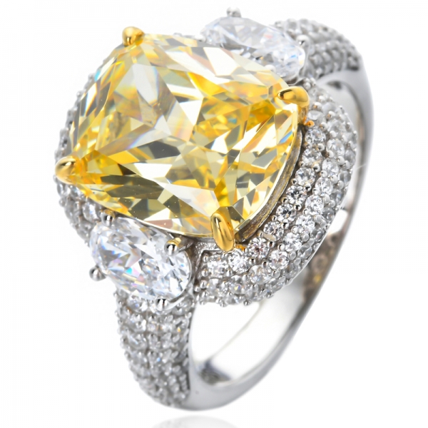 Стерлинговое серебро 925 пробы, блестящая цитриновая подушка, имитирующая желтый бриллиант, цирконий, многообещающие кольца с ореолом 