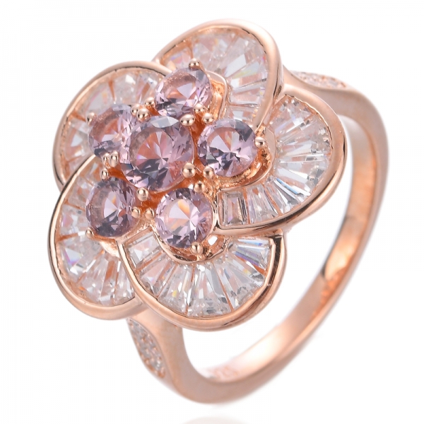 кольцо из стерлингового серебра с покрытием из розового золота и розовым морганитовым цветком 