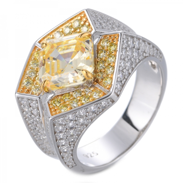 Женское обручальное кольцо в стиле арт-деко с канареечно-желтым цветом AAA CZ asscher cut 