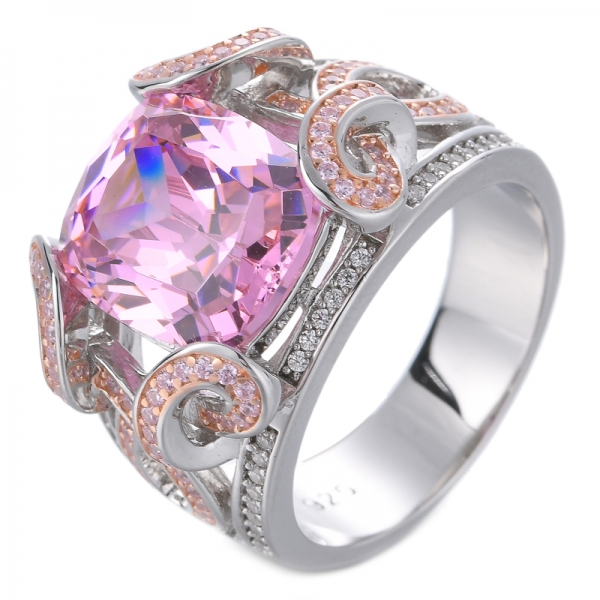 кольцо из стерлингового серебра с имитацией морганита розового тона 