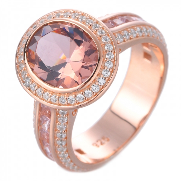 овальное кольцо из стерлингового серебра с покрытием из розового золота, созданное морганитом, кубическим цирконием 