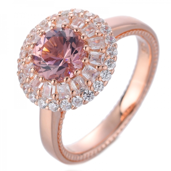 Помолвочное кольцо с цветочным ореолом и цветочным ореолом из розового морганита диаметром 7 мм круглой огранки весом 1.2 карата 