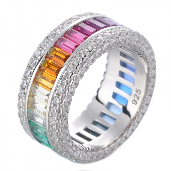 Кольца с драгоценными камнями из многоцветного багета Многоцветное кольцо из стерлингового серебра 925 пробы 