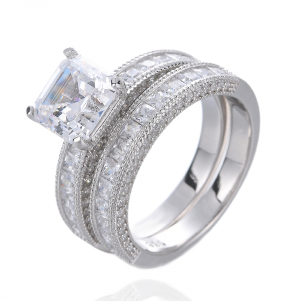 помолвочное кольцо с огранкой asscher, кубический цирконий, стерлинговое серебро 