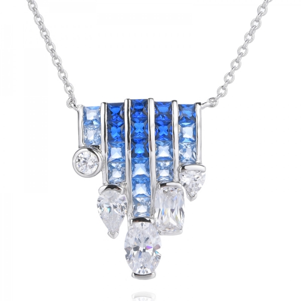 ожерелье из стерлингового серебра в стиле ар-деко с синтетическим синим сапфиром
 