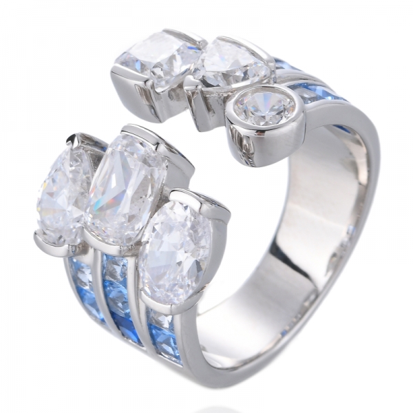 кольцо из стерлингового серебра в стиле ар-деко с синтетическими квадратными голубыми сапфирами
 