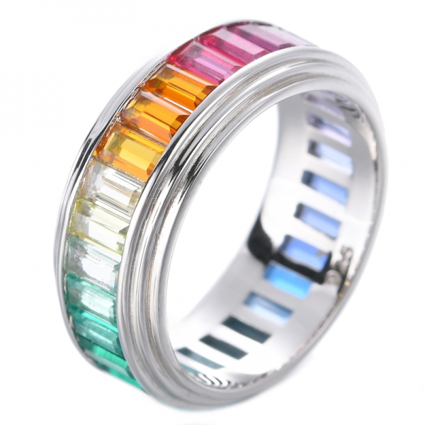 многоцветный имитация сапфирового драгоценного камня, набор каналов, багет, CZ, кольцо вечности, годовщина, обручальное кольцо
 