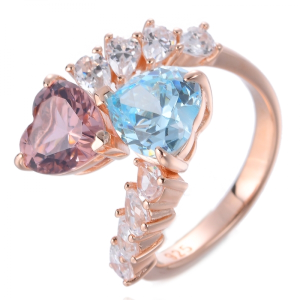 Кольцо Promise Party с двойным камнем в форме сердца из розового золота с морганитом и водой CZ
 