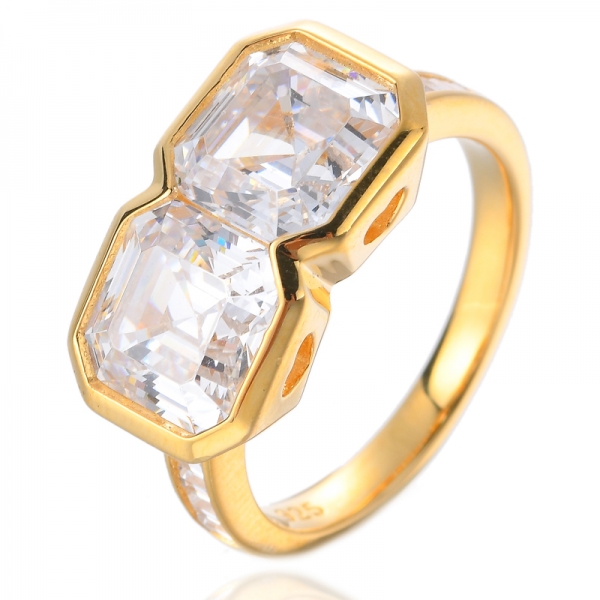 Юбилейное помолвочное кольцо с 2 камнями из стерлингового серебра с кубическим цирконием CZ огранки Ашер
 