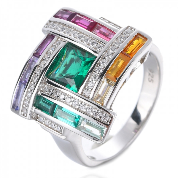 Многоцветные радужные кольца из стерлингового серебра 925 пробы с кубическим цирконием
 