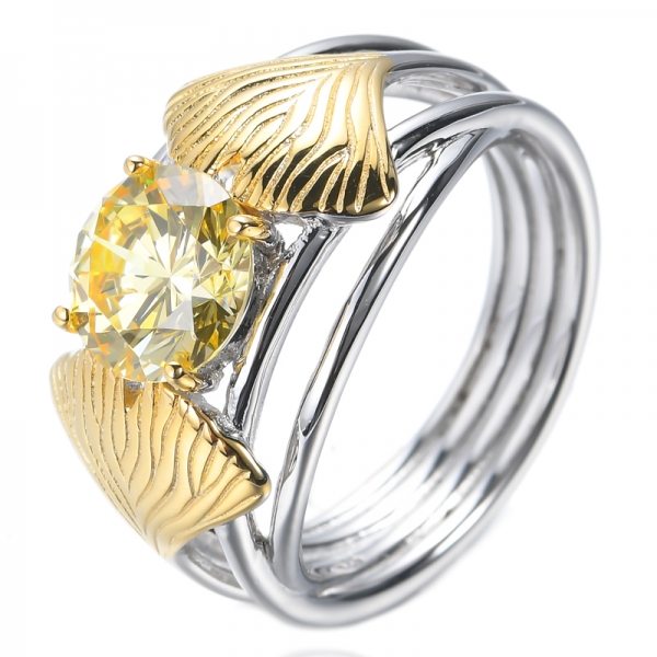 Серебряное кольцо с двухцветным покрытием 925 пробы с желтым бриллиантом 2,0 карата CZ
 