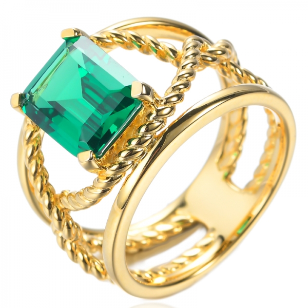 925 Изумрудно-зеленое нано-кольцо Желтое золотое покрытие из стерлингового серебра
 