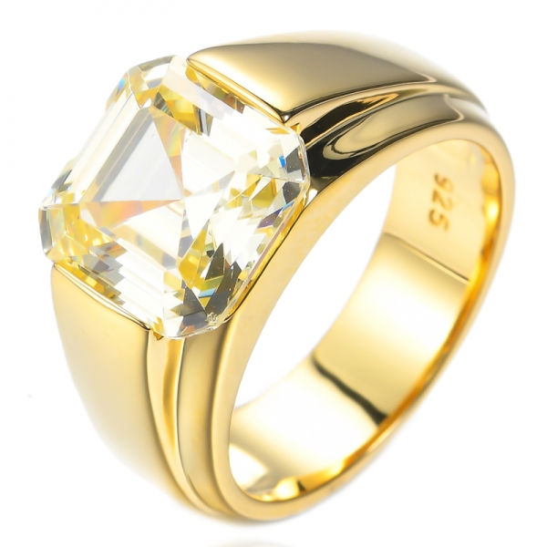 Серебряное кольцо Fancy Asscher Cut Canary CZ с покрытием из желтого золота
 