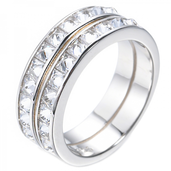 Серебряное кольцо с родиевым покрытием 925 пробы с двумя рядами градуированных оранжевых принцесс
 