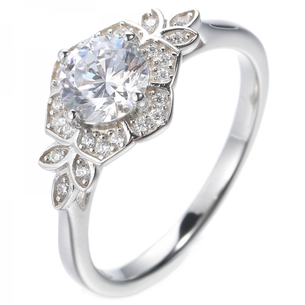 Серебряное кольцо с родиевым покрытием 925 пробы, круглое белое кольцо для невесты в центре CZ
 