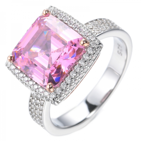 Серебряное кольцо с розовым кубическим цирконом 925 пробы с огранкой Ашера и двухцветным покрытием
 