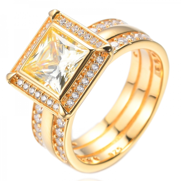 Серебряное кольцо с золотым покрытием Zorcon 925 Princess Cut Diamond Yellow Cubic Zorcon
 